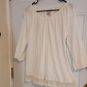 Ruff Hewn Cream Blouse with Lace Hem